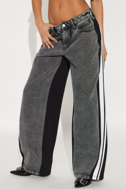 Switch It Up Knit Mixed Wide Leg Jeans - BlackWash