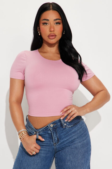 Jaslynn Double Lined Cropped Baby Tee - Pink