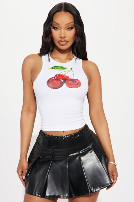 Cherry Girl Ribbed Tank Top - White