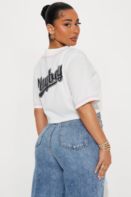 Playboy Pink Cropped Jersey Tee - White/combo