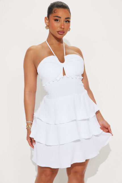 Whitney Tiered Mini Dress - White