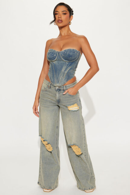 Marcelo High Rise Ripped Wide Leg Jean - Medium Wash