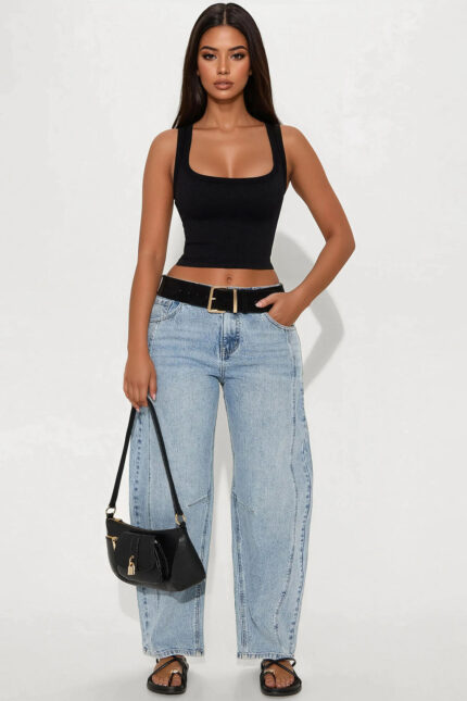 In My Aura Stretch Barrel Leg Jeans - Vintage Wash