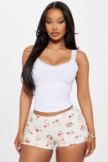 Luna Lace V Neck Tank Top - White