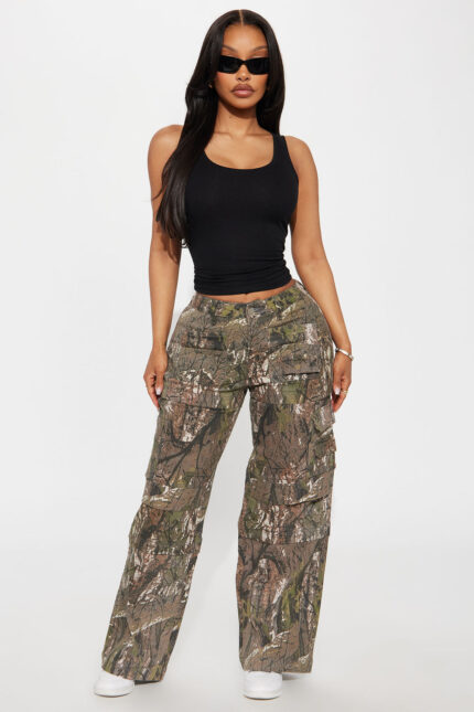 Petite Bree Camo Stretch Cargo Jean - Olive/combo