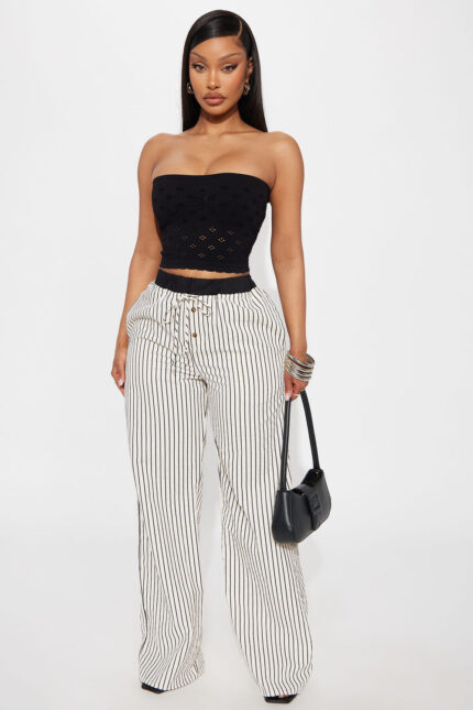 Samantha Wide Leg Contrast Waistband Boxer Pant - Cream/combo