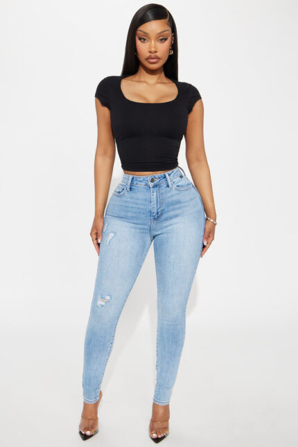 Have No Fear  High Rise Skinny Jeans - Light Wash