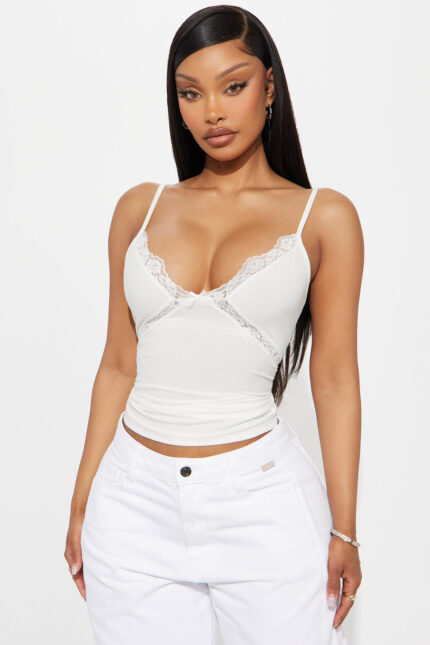 Rosemary Lace Trim Cami Top - White