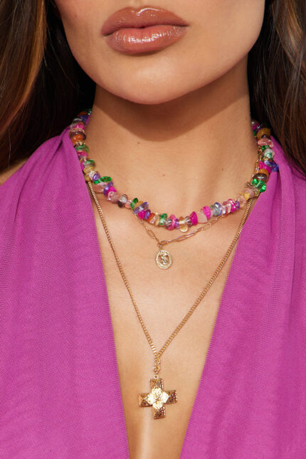 Miracle Medley Beaded 3 Piece Multi Layered Necklace Set - Gold/Multi