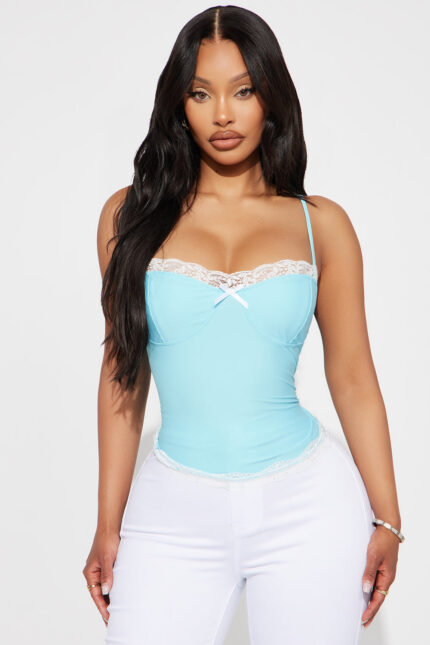 Sweet And Innocent Lace Trim Cami - Blue