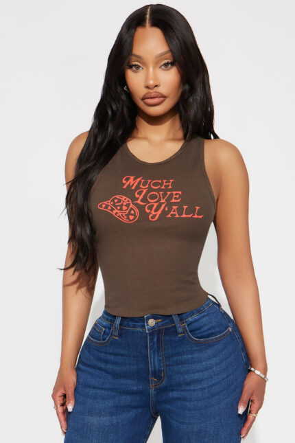 Howdy Love Ya'll Tank Top - Chocolate