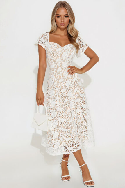 Afternoon Fling Lace Midi Dress - White