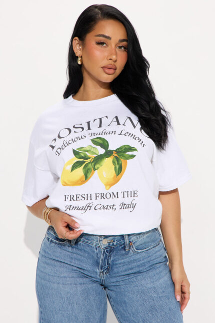 Positano Lemon Oversized Tee - White