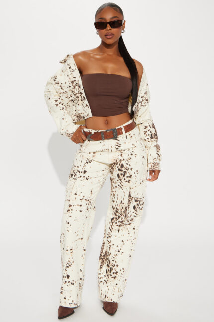 Jamie Printed Wide Leg Cargo Pant - Cream/combo