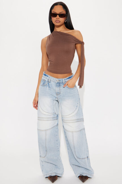 Worth My Time Seaming Wide Leg Jeans - Light Wash