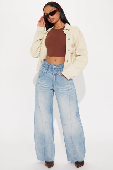 Jolie Double Waistband Wide Leg Barrel Jeans - Medium Wash