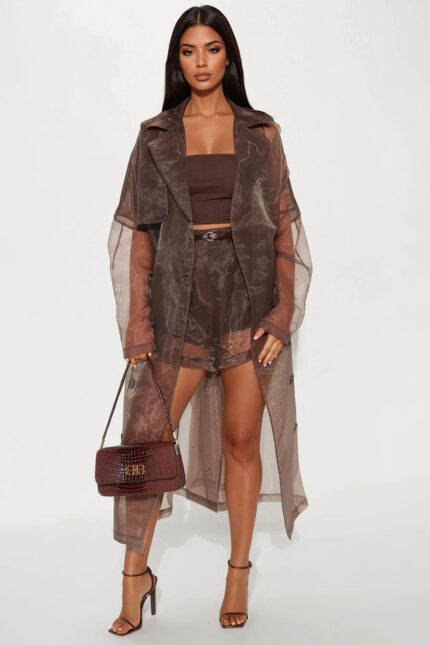 Tara Sheer Trench Coat - Mocha