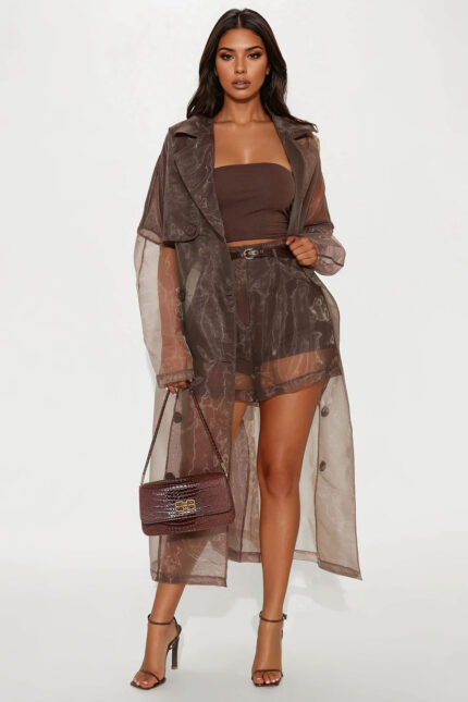 Tara Sheer Belted Short - Mocha