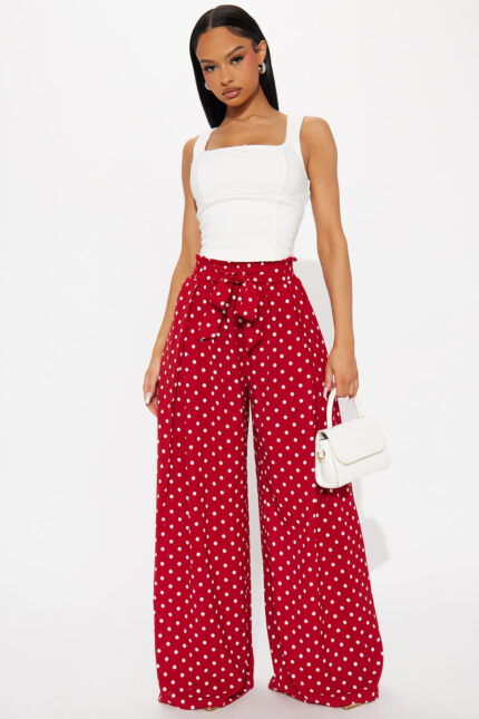 Ella Polka Dot Wide Leg Pant - Red/White