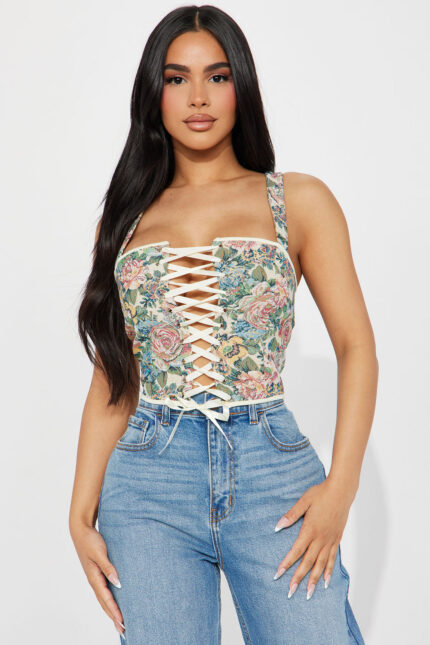 Archette Jacquard Corset Top - Multi Color