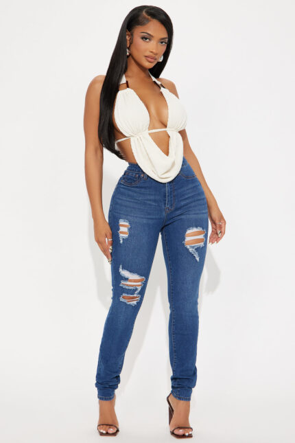 Tall Bedford Booty Sculpting Distressed High Rise Stretch Skinny Jeans - Dark Wash