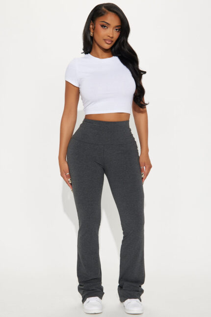 Adriana Foldover Flare Pant - Charcoal