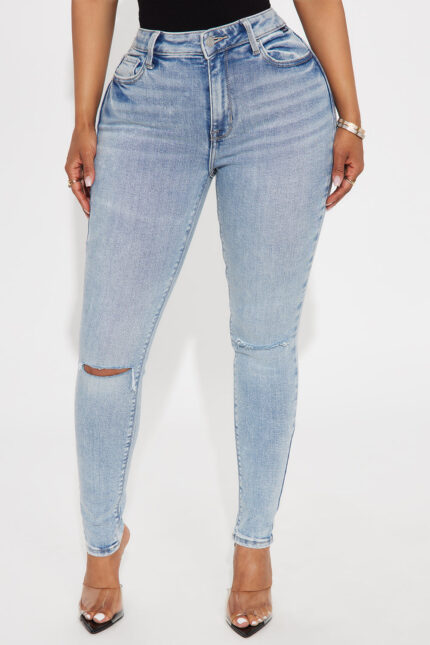 Mariza Slit Knee Ankle Skinny Jeans - Light Wash