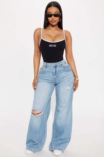 Hadley Ripped Wide Leg Jeans - Light Wash
