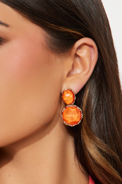 Damaris Marble Jeweled Drop Earrings - Orange