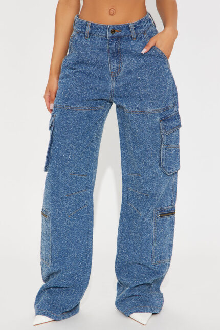Hanna Textured Cargo Straight Leg Jean - Medium Wash