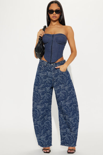Boho Blues Barrel Leg Jeans - Dark Wash