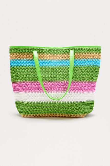 On Vacation Time Straw Tote Bag - Green/combo