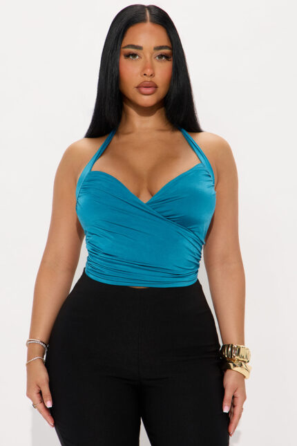 Delaney Surplice Halter Top - Teal