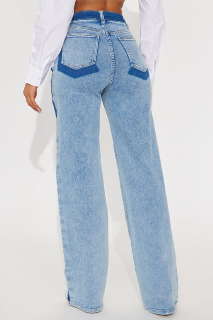 Ma Cherie Two Tone Straight Leg Jeans - Light Wash