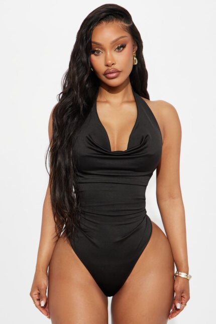 Talia Cowl Neck Bodysuit - Black