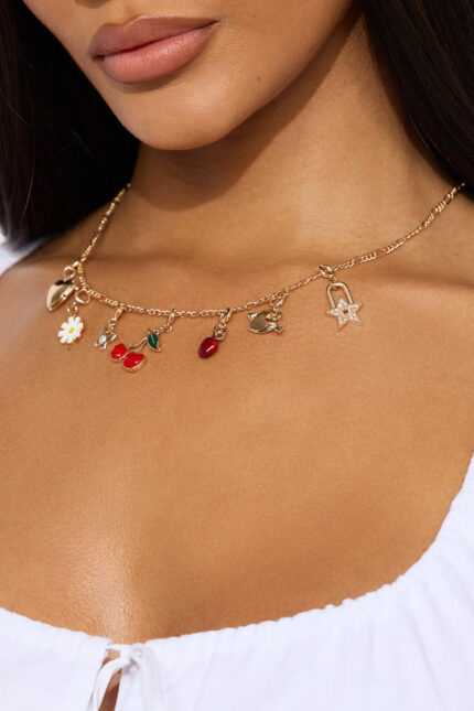 Cherry On Top Charm Necklace - Gold/combo