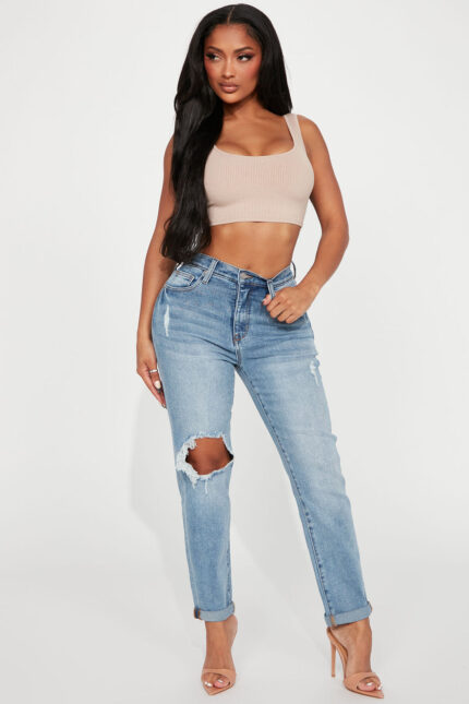 Need A New High Rise Mom Jeans - Medium Blue Wash