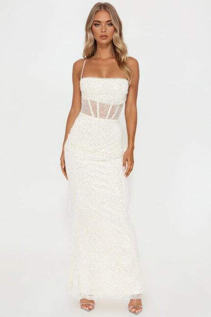 Vanessa Embellished Gown - Cream