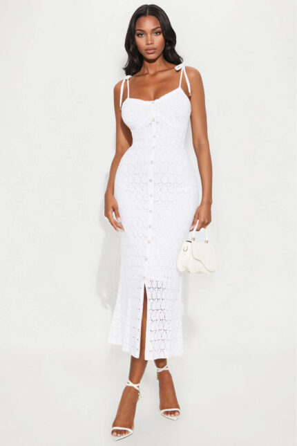 Eileen Crochet Maxi Dress - White