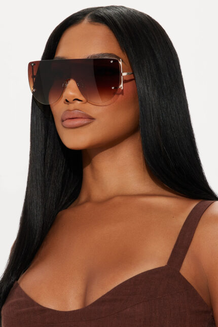 Different Time Zone Shield Sunglasses - Gold