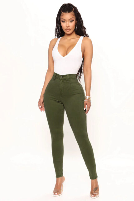Classic High Waist Skinny Jeans - Olive