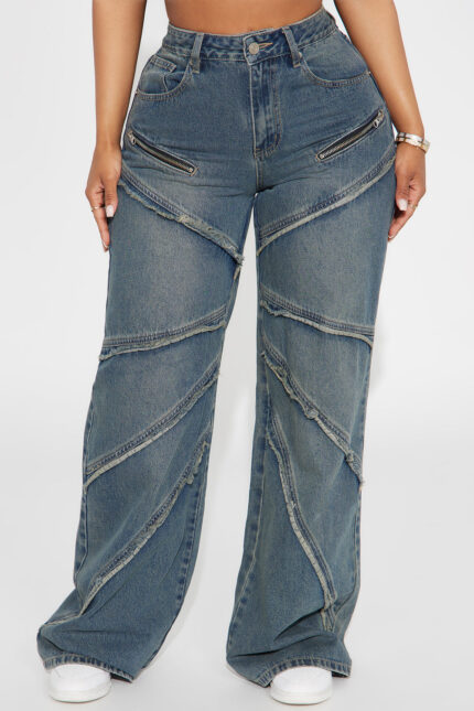 Most Magnetic Womens Wide Leg Loose Jeans - Vintage Wash
