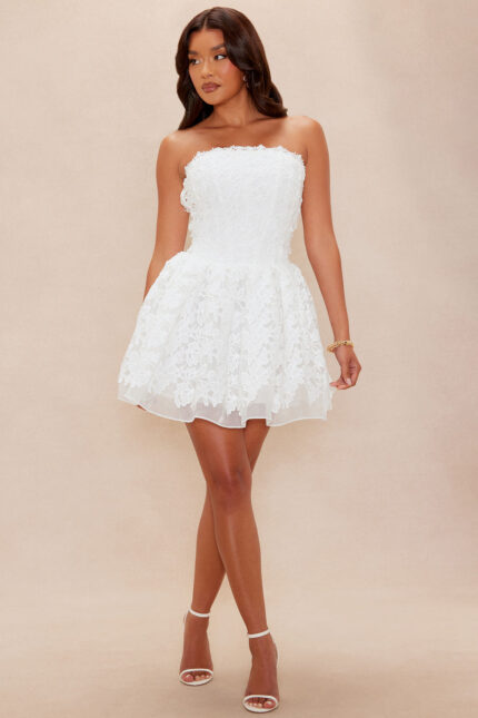 Evalina Embroidered Mini Dress - White