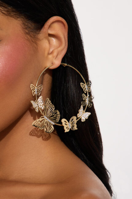 Butterfly Garden Hoop Earrings - Gold