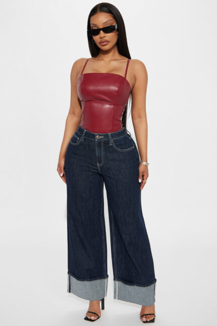 Central Park Cuffed Wide Leg Jeans - Dark Wash