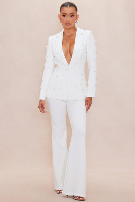 Anastasia Pearl Blazer Suit Set - White