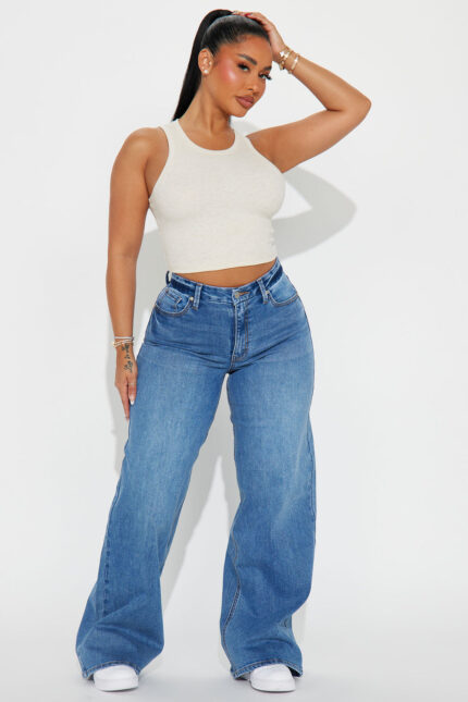 Feeling The Heat Stretch Wide Leg Jeans - Medium Wash