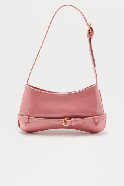Gloss Boss Faux Patent Leather Shoulder Handbag - Mauve