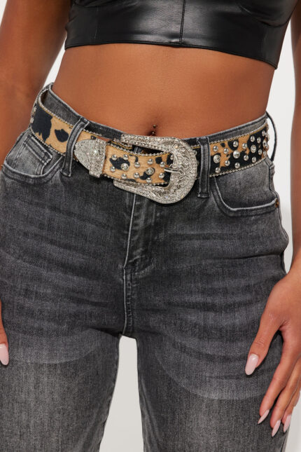 Glamorous Rodeo Cow Print Belt - Camel/combo