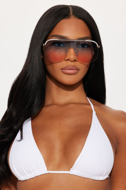 Chain Link Shield Sunglasses - Gold/combo